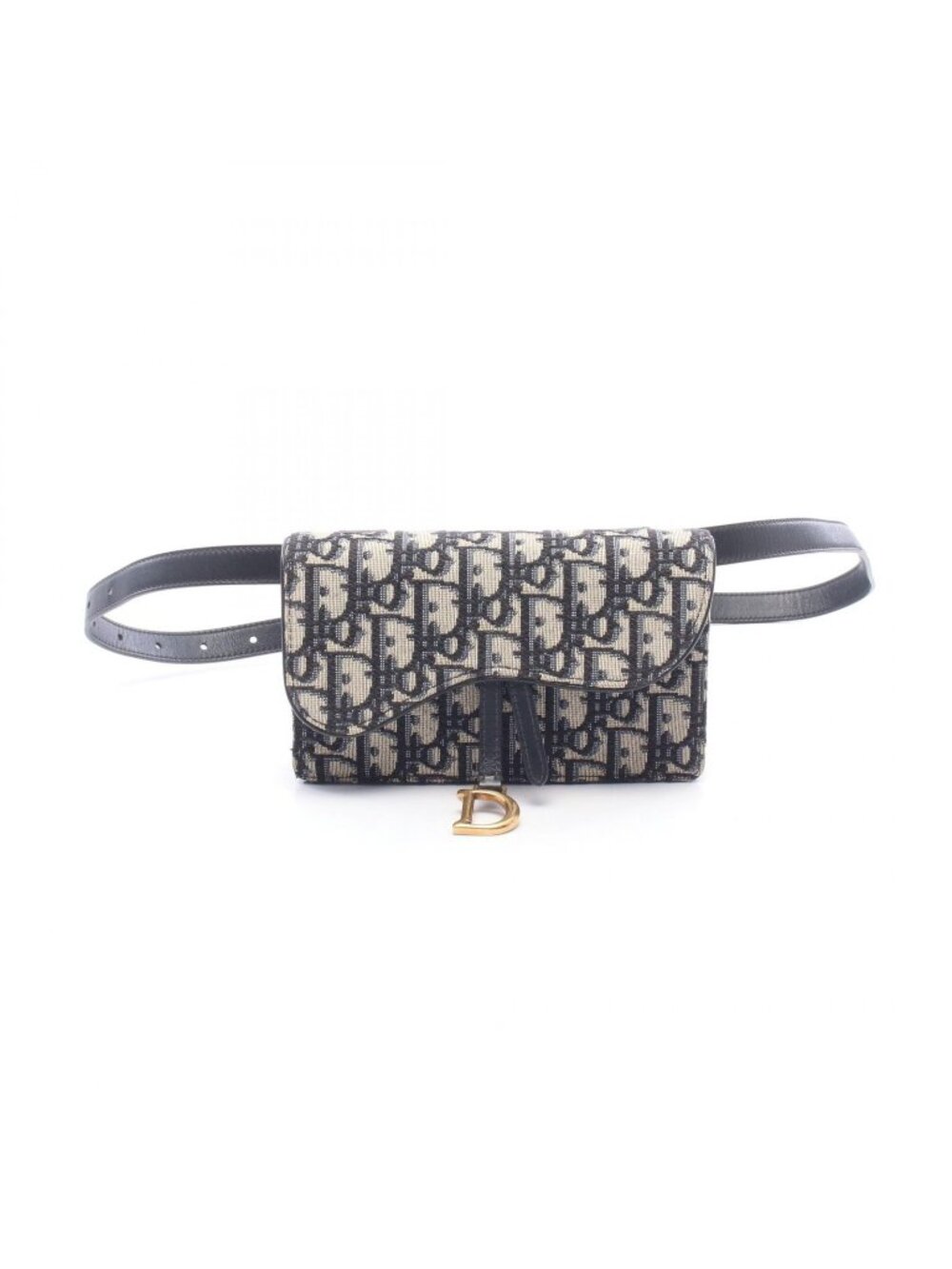 Dior Waist Bag Saddle Oblique Belt Pouch S Navy Ivory Canvas Leather
